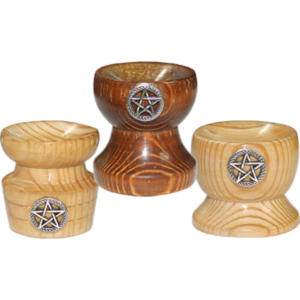 SPHERE STAND - Wood with Pentacle Inlay (Set of 3) - Wonder Imports