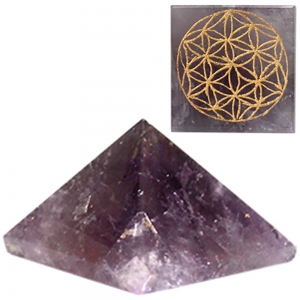 PYRAMID - Amethyst with Flower of Life Engraving