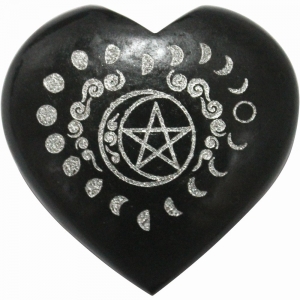 40% OFF - HEART - Black Tourmaline with Pentacle and Moon Engraving 7cm