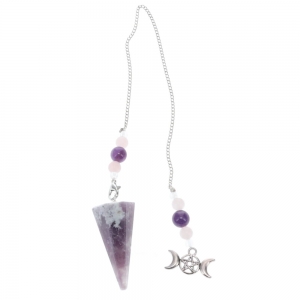 PENDULUM - Lepidolite Faceted with Triple Moon