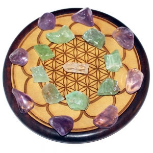 CRYSTAL GRID SET - Healing Grid with wooden board, crystals and instructions