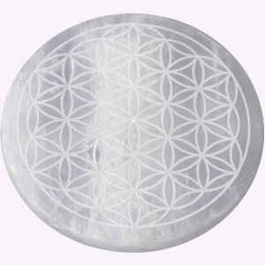 CHARGER PLAQUE - SELENITE FLOWER OF LIFE 15cm