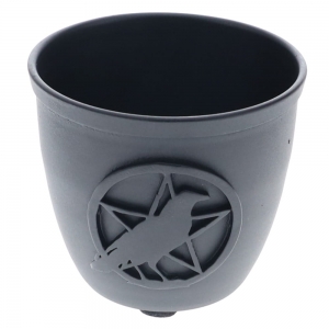 CANDLE HOLDER - Metal Pot Raven Pentacle 5cm x 6cm