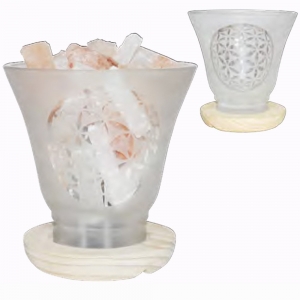 40% OFF - LAMP - Frosted Flower of Life Glass with Pink Salt Chunks (With LED Ba