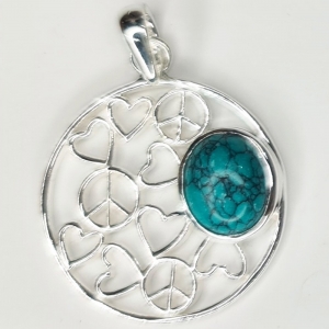 40% OFF - SILVER PENDANT - Turquoise Peace and Love