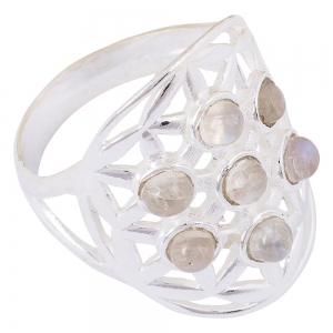 Moonstone Flower of Life 925 Silver Ring Size 7