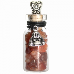 Necklace - Happy Buddha with Carnelian Glass Bottle
