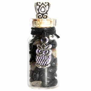 Necklace - Owl with Black tourmaline Glass Bottle
