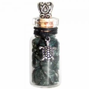 Necklace - Turtle with Moss Agate Glass Bottle