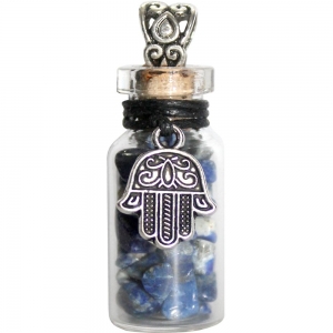 Necklace - Hamsa Hand with Lapis Glass Bottle