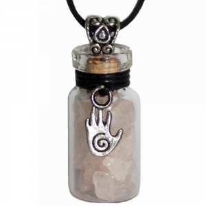 Necklace - Spiral Hand with Rose Quartz Glass Bottle