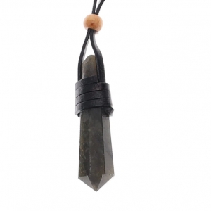 NECKLACE - Labradorite Point with Black Leather (Pack of 3)