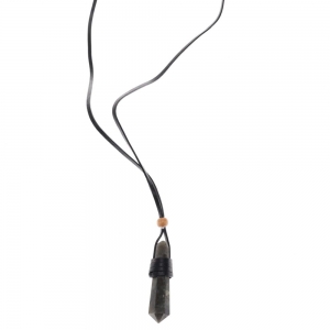 NECKLACE - Labradorite Point with Black Leather (Pack of 3)