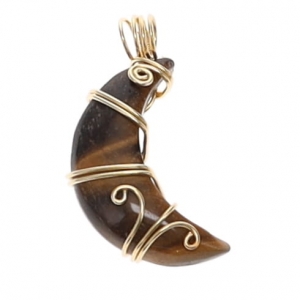PENDANT - Tiger Eye Moon with Gold Loop 37mm