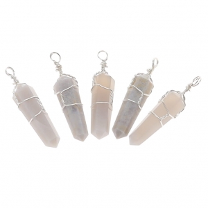 PENDANT - Chalcedony Blue Wire Wrapped DT 3-4cm (Pack of 5)