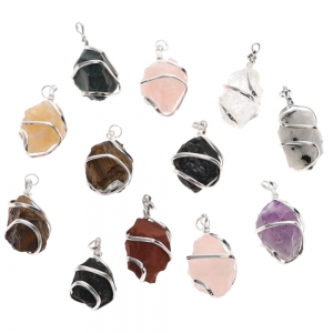 PENDANT - Wire Wrapped Crystals Assorted (Pack of 12)