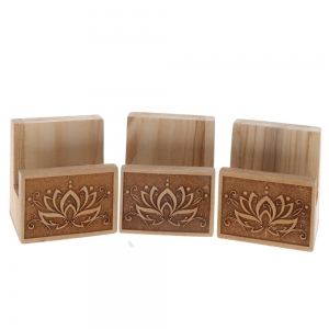 WOOD STAND - Lotus Engraved for Sliced Crystals Display 4.9cm x 5.8cm x 6.5cm (S