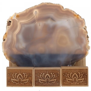WOOD STAND - Lotus Engraved for Sliced Crystals Display 4.9cm x 5.8cm x 6.5cm (S