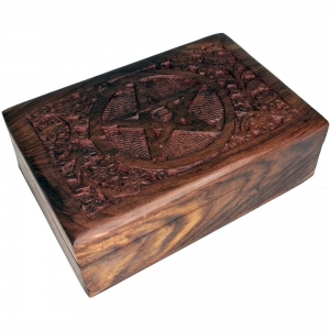 WOOD BOX - Pentacle Carved 12.5cm x 17.7cm