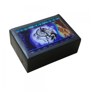 Black Wooden Box with Wolf Dream Catcher Print