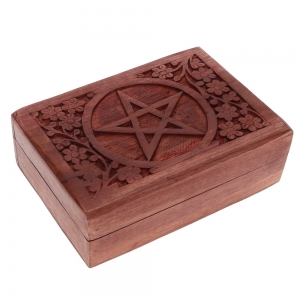 WOODEN BOX - Pentacle Hand Carved 17.7cm x 12.7cm