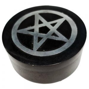 SOASPTONE BOX - Black with Silver Pentacle Inlay 10cm