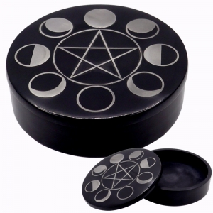 SOAPSTONE BOX - Moons & Pentacle silver inlay