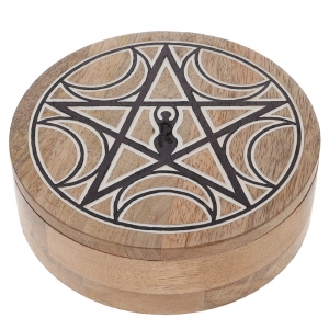 WOODEN GRID  - Pentacle Moon Goddess 15cm x 5cm with Storage