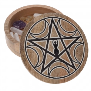 WOODEN GRID  - Pentacle Moon Goddess 15cm x 5cm with Storage