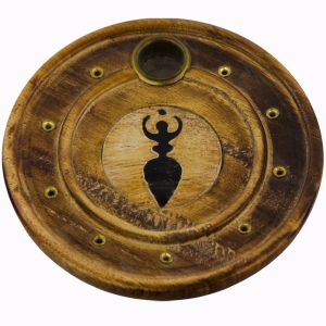 Goddess Wood Round Plate Incense Holder