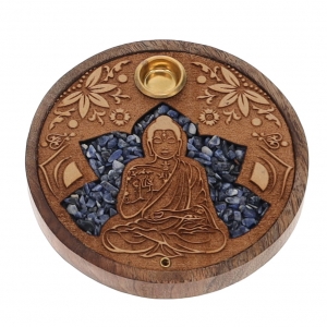 WOOD INCENSE BURNER - Buddha Sodalite Inlay 10cm