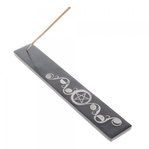 SOAPSTONE INCENSE BURNER - Black with Pentacle Inlay