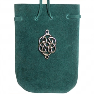 SUEDE POUCH - Green with Celtic Charm 7cm x 8cm