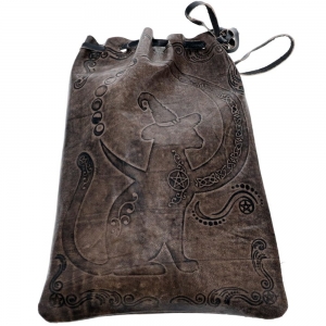 LEATHER BAG - Cat Moon Phases 12cm x 18cm