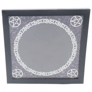 SCRYING MIRROR - Amethyst with Black Leather Frame 17cm x 17cm