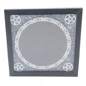 SCRYING MIRROR - Sodalite with Black Leather Frame 17cm x 17cm