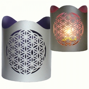 40% OFF - CANDLE HOLDER - Flower of Life Purple Silver 12cm x 10cm