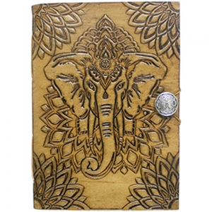 LEATHER JOURNAL - Elephant with Button 12.7cm x 17.7cm