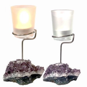 CANDLE HOLDER - AMETHYST ON DRUSE STANDING