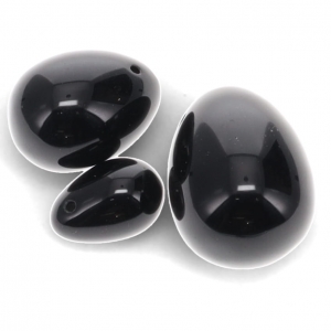 YONI EGG - Black Obsidian with Hole (Set of 3)
