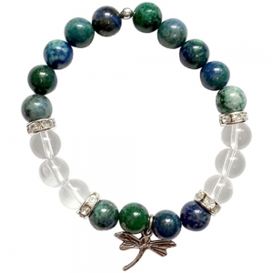 20% OFF - BRACELET - 8MM CHRYSOCOLLA (DYED) WITH CLEAR QUARTZ DROGONFLY