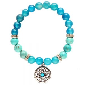 BRACELET - BLUE AGATE WITH TURQUOISE DREAM CATCHER