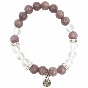 BRACELET - 8MM LEPIDOLITE WITH CRYSTAL - DOUBLE SPRIAL