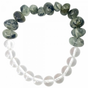BRACELET - SMALL NUGGETS PREHNITE WITH RUTILE / CRYSTAL