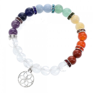 BRACELET - 8MM Chakra and Quartz with Seed of Life Charm