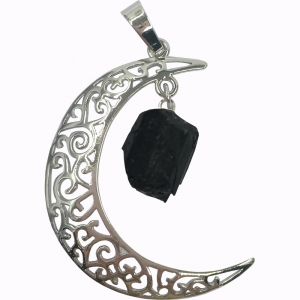 PENDANT - Crescent Black Tourmaline with Hanging