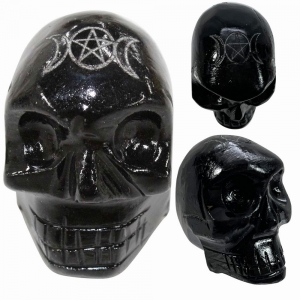 40% OFF - CARVING - ONYX BLACK SKULL WITH TRIPLE MOON PENTACLE 3.75cm