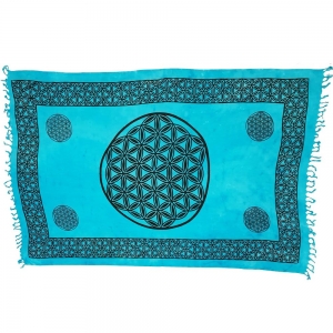 ALTAR CLOTH - Flower of Life Turquoise Cotton 105x170cm