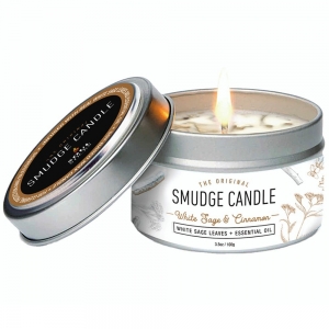 SMUDGE CANDLE - White Sage & Cinnamon Soy Wax Tin 100gms