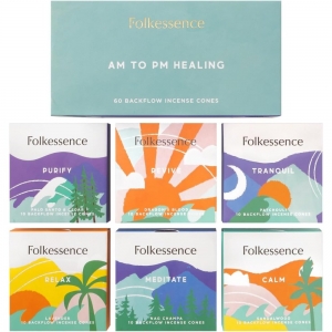 Folkessence Backflow Incense Cones Gift Pack - AM to PM Healing 60 Cones